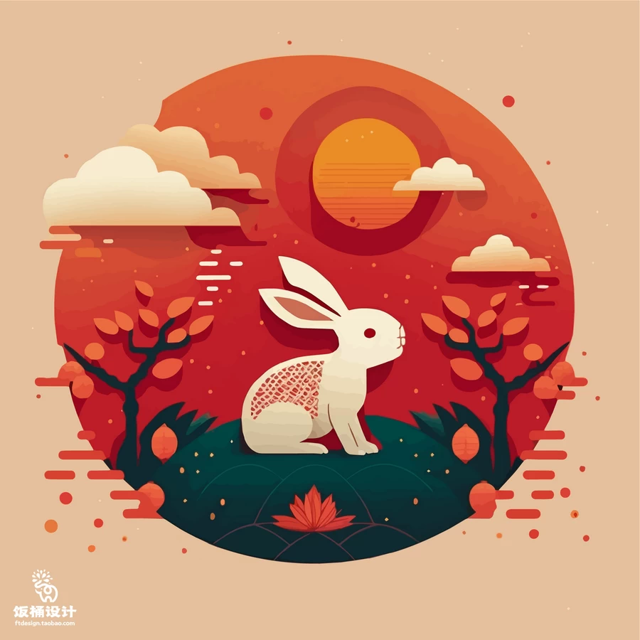 2023新年创意卡通兔子兔年元素风景插画海报背景AI矢量设计素材【013】